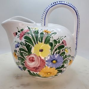 Vintage Castelli Italy Ceramic Jug Pitcher Floral Hand Painted